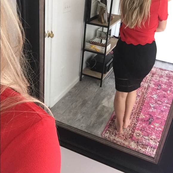 Black Pencil Skirt with Mesh Slits - Picture 3 of 3