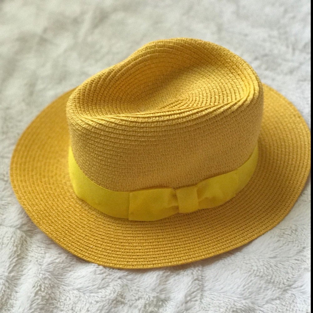 yellow straw wide brim fedora