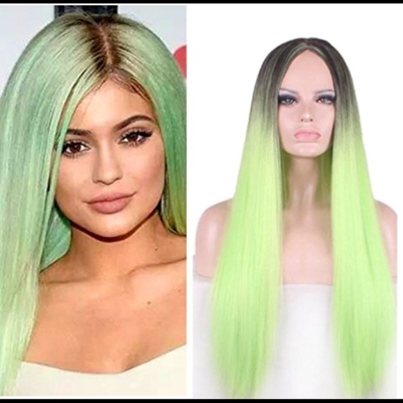 Blk, mint neon green fullcap wig new