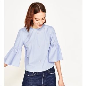 Zara top with bell sleeves and pearl in store