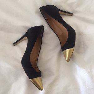 J. Crew black with gold tipped heels
