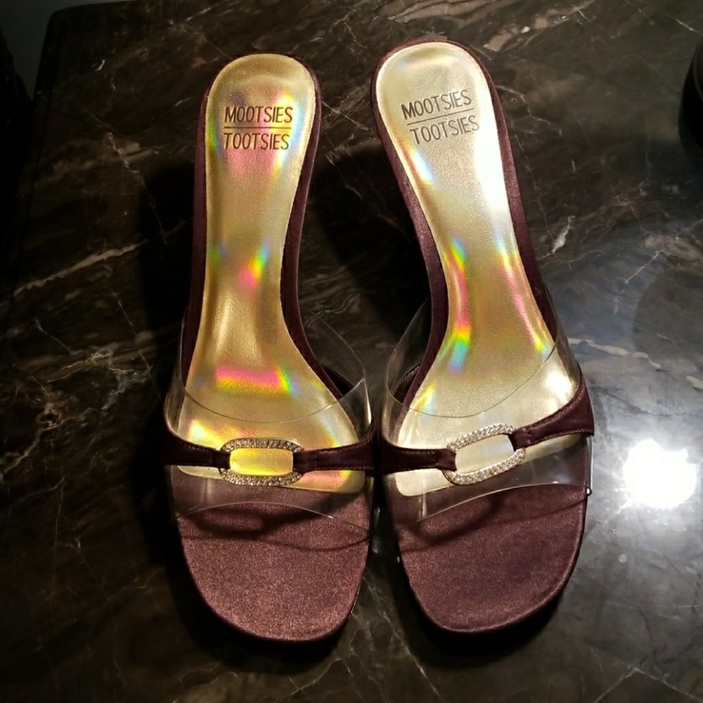 Mootsies Tootsies Clear and Chocolate Heels