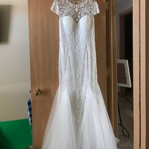 Sherry Hill  Ivory Mermaid Lace Crystal Wedding Dr