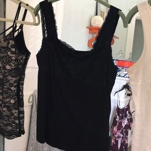 Black lacy cotton cami w built in bra shelf