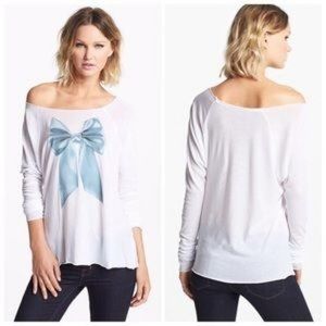 WILDFOX Blue Bow Long Sleeve Tee
