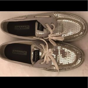 Silver Glittery Sperrys