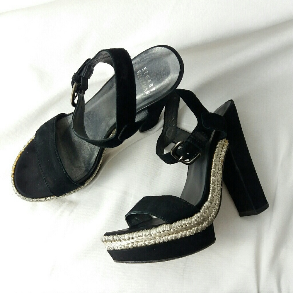 Stuart Weitzman Platform Heeled Sandal with Silver