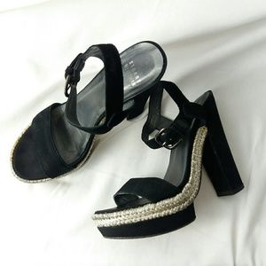 Stuart Weitzman Platform Heeled Sandal with Silver