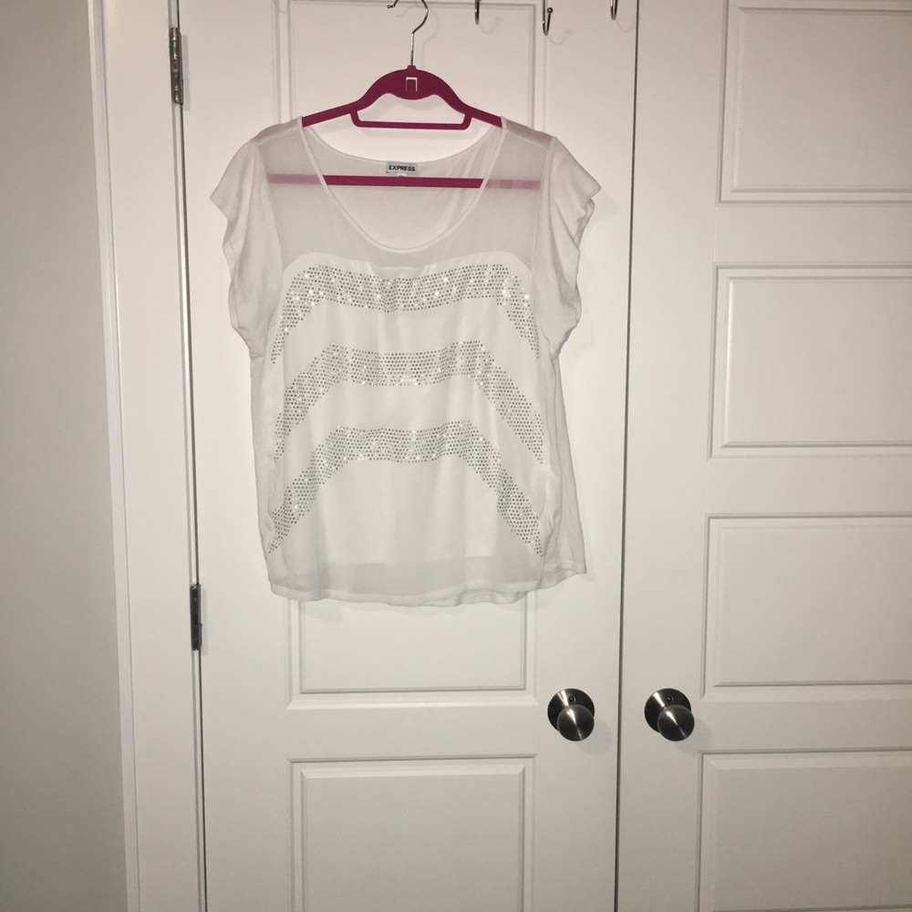 Express White Top with Silver Embellishments L