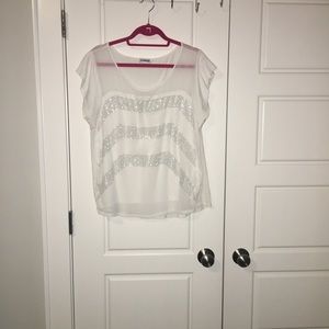 Express White Top with Silver Embellishments L
