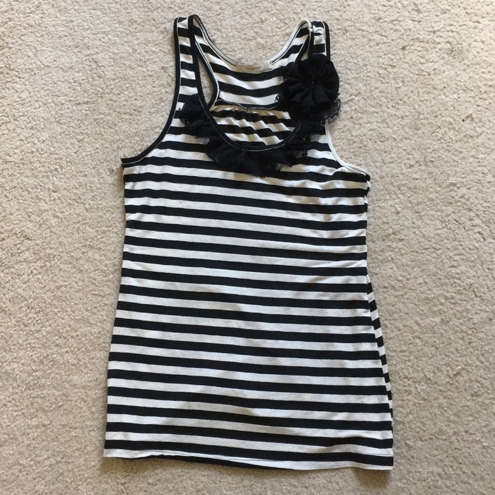 Black and white striped racerback tank with lace