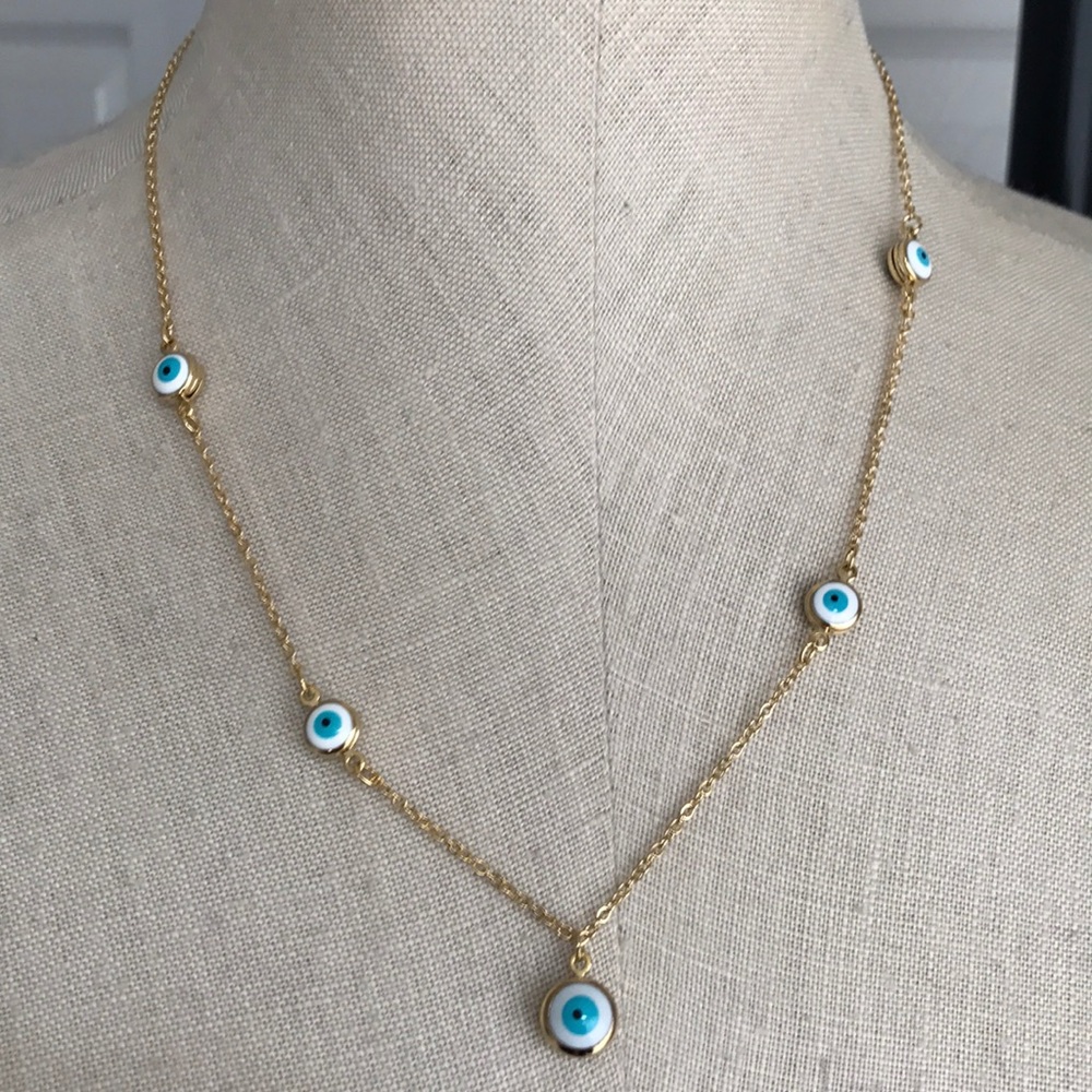 Gold-plated evil eye necklace