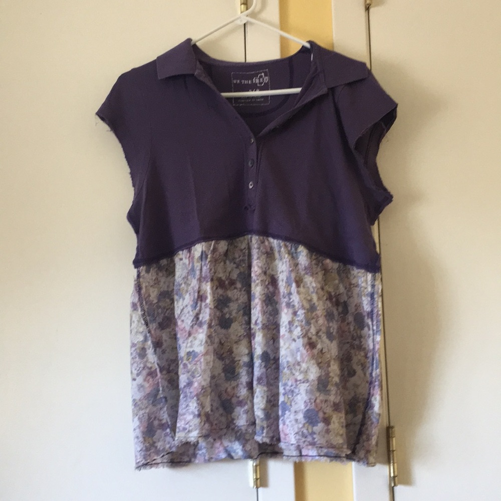 We the Free Purple Floral Polo Size S RUNS LARGE