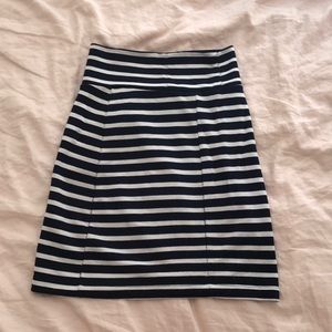 Navy and white striped pencil skirt