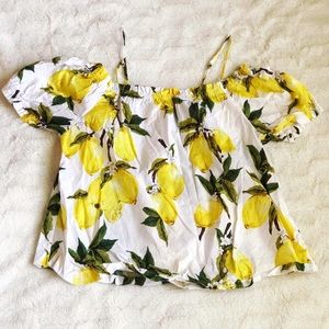 lemon print off the shoulder top