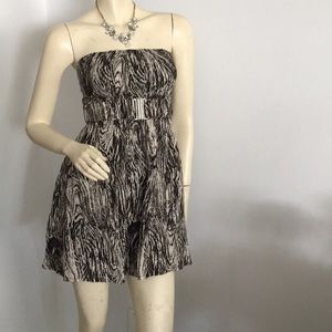 strapless black & cream belted mini dress