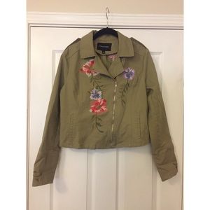 Army Jacket with Embroidered Flowers