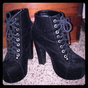 Black suede lace up platform booties