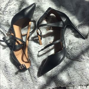 Black closed toe heels with straps