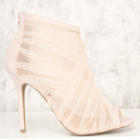 Nude Cross-Over Mesh Ankle Boots - Picture 1 of 3