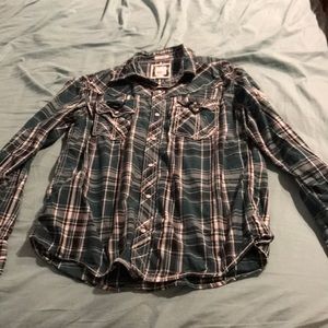 Buckle plaid western style long sleeved shirt