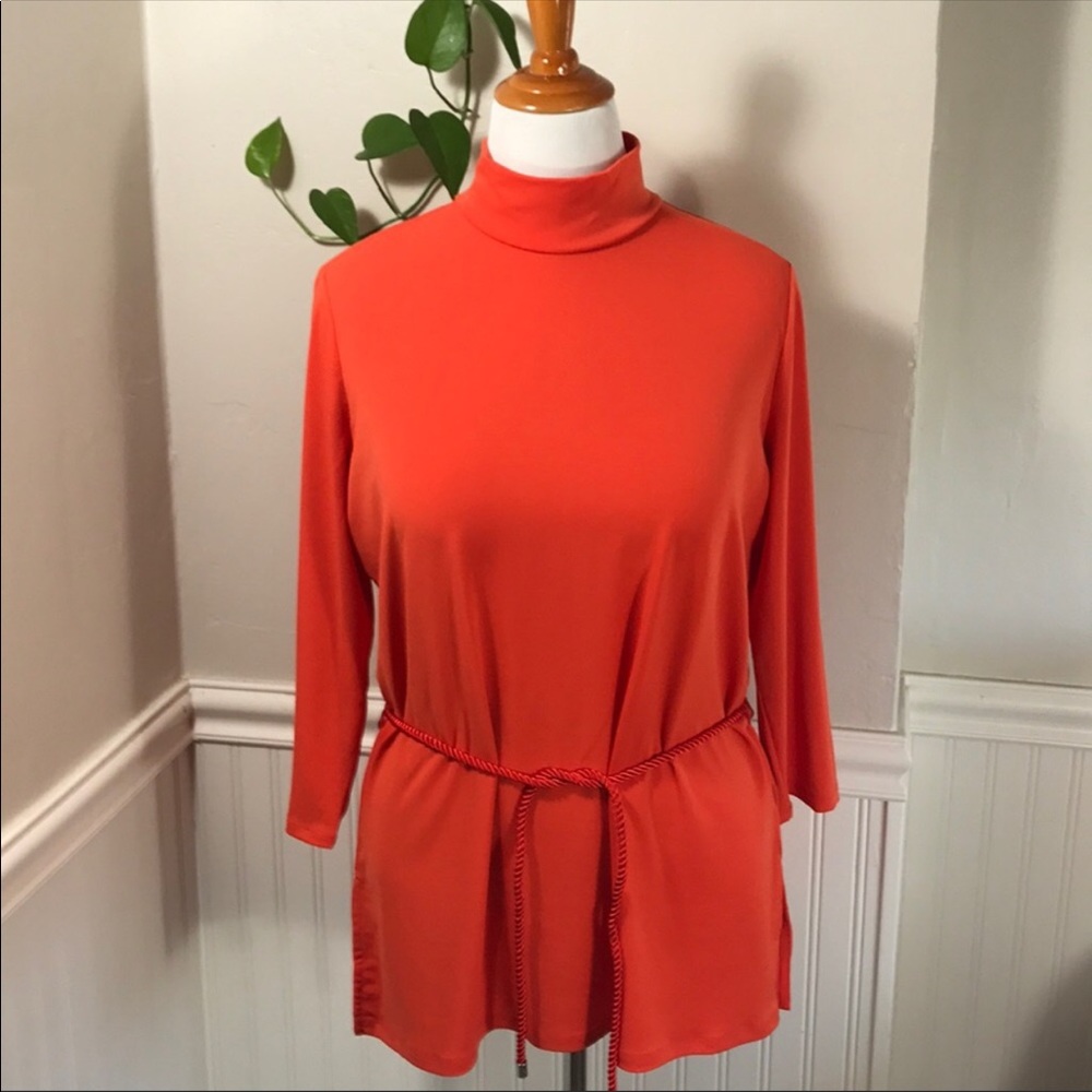 Lauren orange mock neck tunic long sleeve blouse.