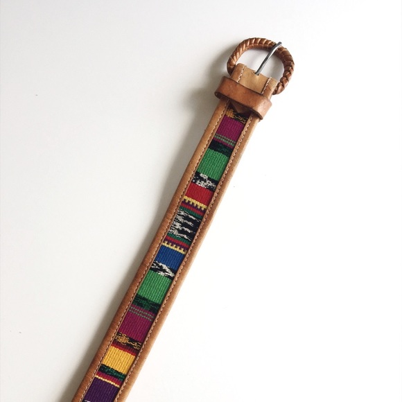 Vintage Accessories - Vintage Leather Belt with Multi-Color Design