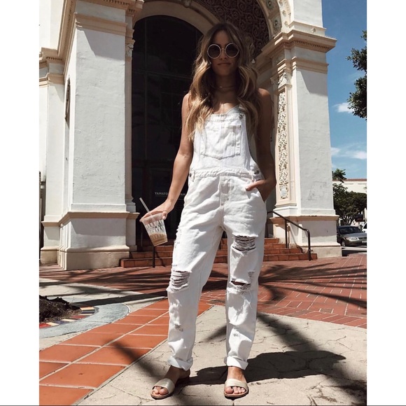 white distressed overalls