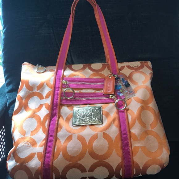 Coach Handbags - Authentic Coach Poppy Orange & Pink Large Tote