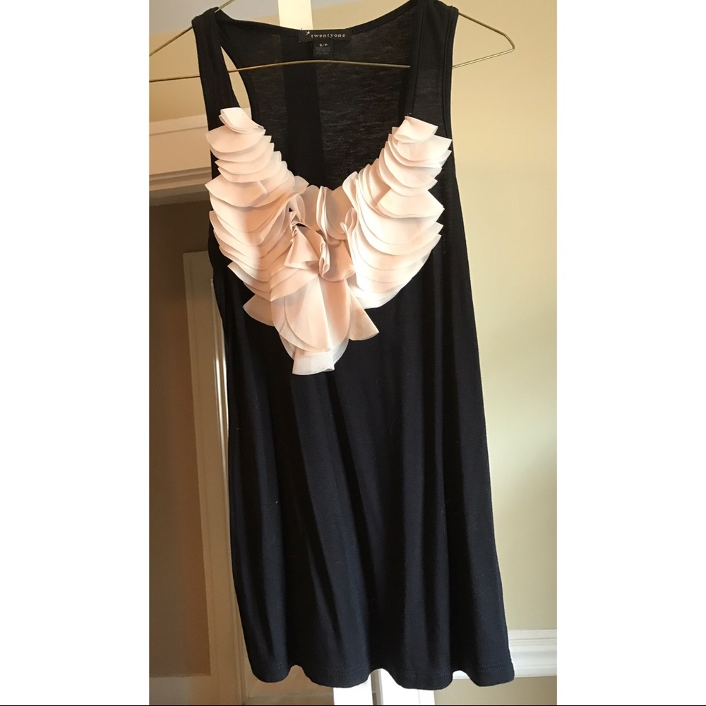 Black and cream ruffled tank top