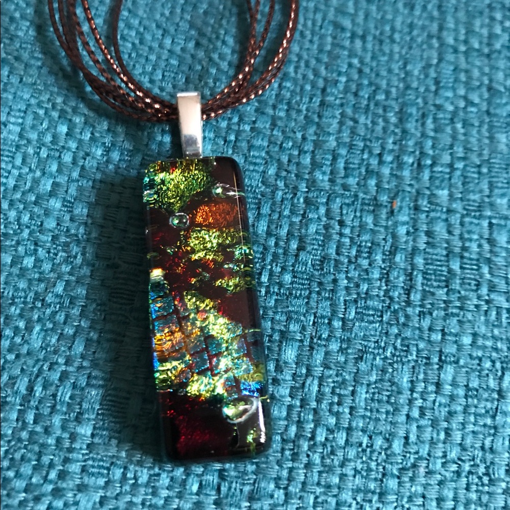 Glass blown pendant with cord necklace