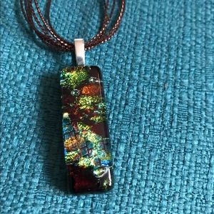 Glass blown pendant with cord necklace