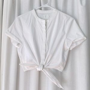 BUTTON DOWN TIE FRONT WHITE CROP TOP