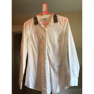 White button down with beaded collar