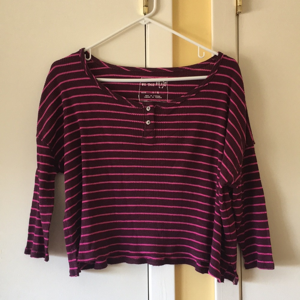 We the Free Purple Henley Striped Top Size L