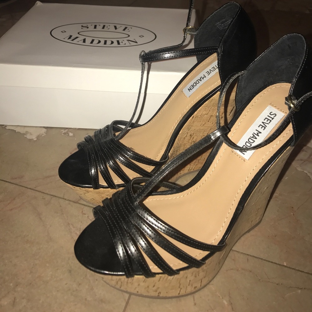 Black Steve Madden Peep Toe Wedges