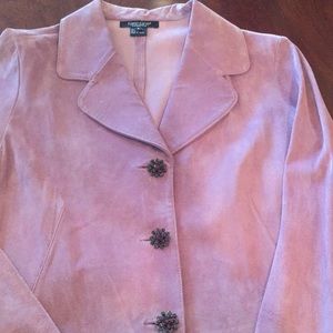 Suede coat with jeweled buttons