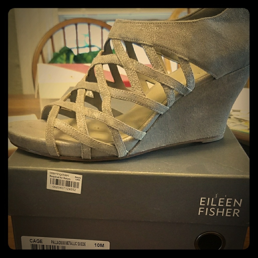 Eileen Fisher Grey Wedge Sandals