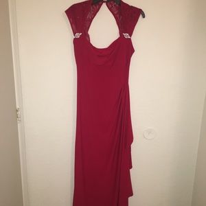 Vintage, vibrant, long red dress.