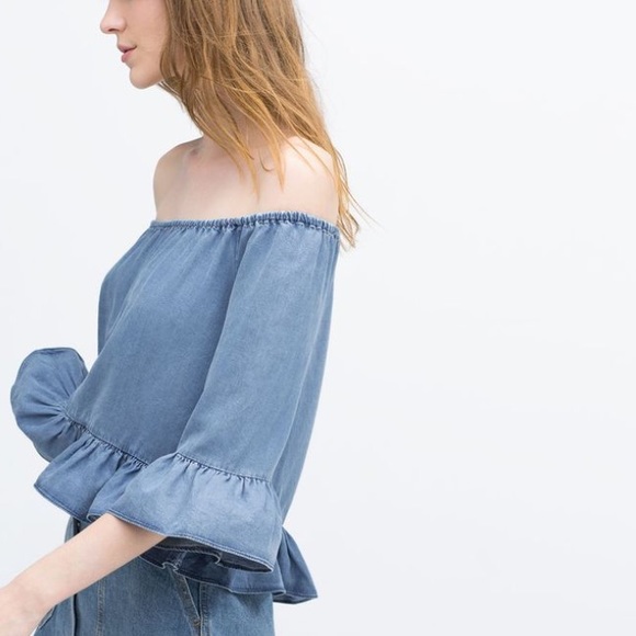 Zara Tops - ZARA Denim Chambray Peplum Top