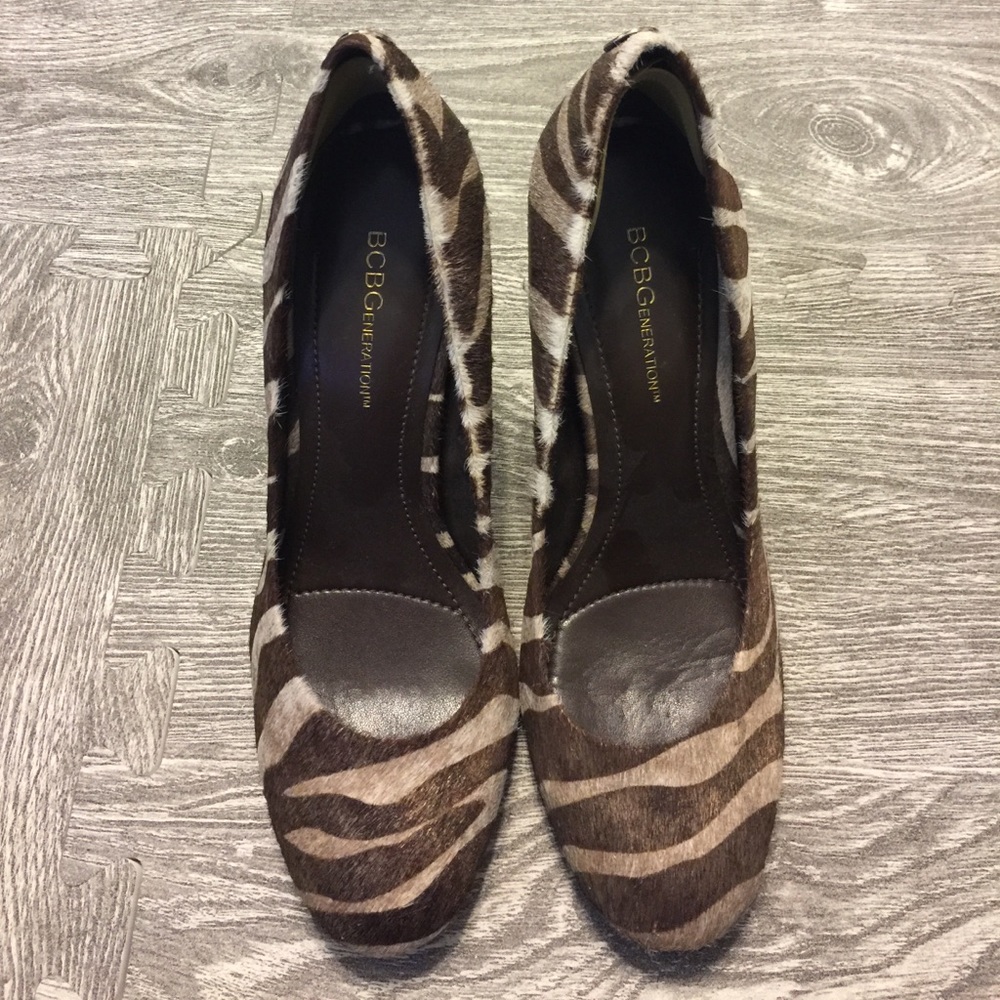 NWOT BCBGeneration Zebra Print Heels