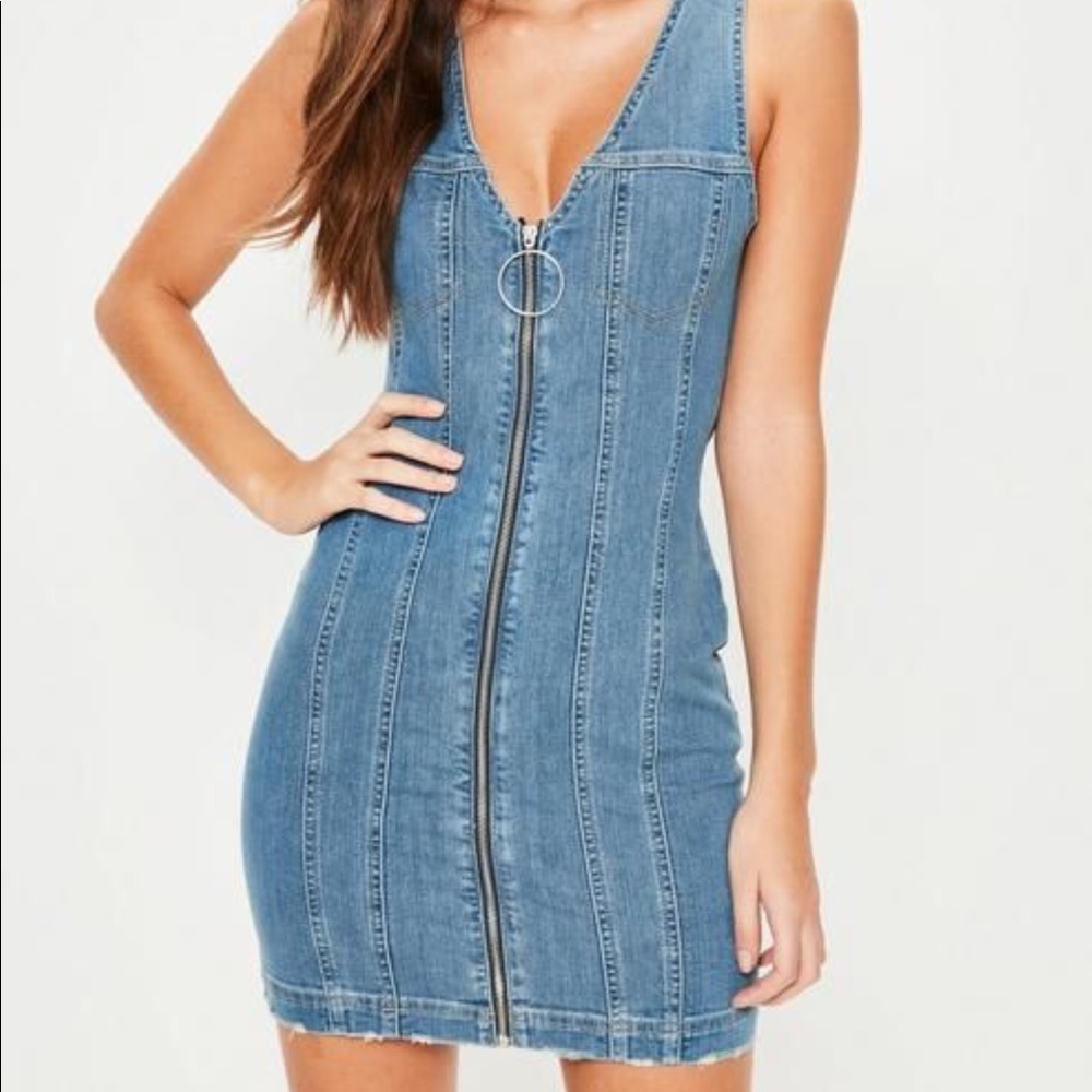 Blue denim zipped /fitted dress