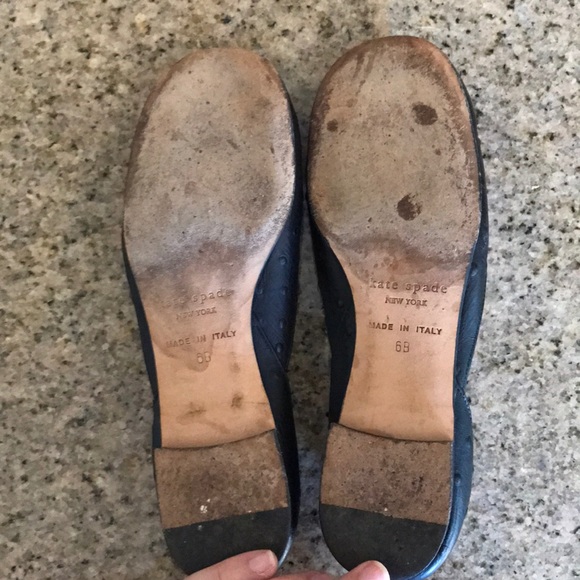 Kate Spade New York black ostrich flats sz 6 - Picture 2 of 3