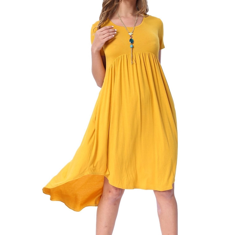 Boho Basic Cute Sexy Yellow Pocket Jersey Dress
