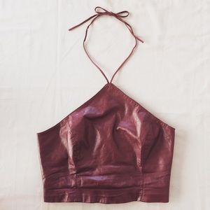 Red Leather Halter Crop Top