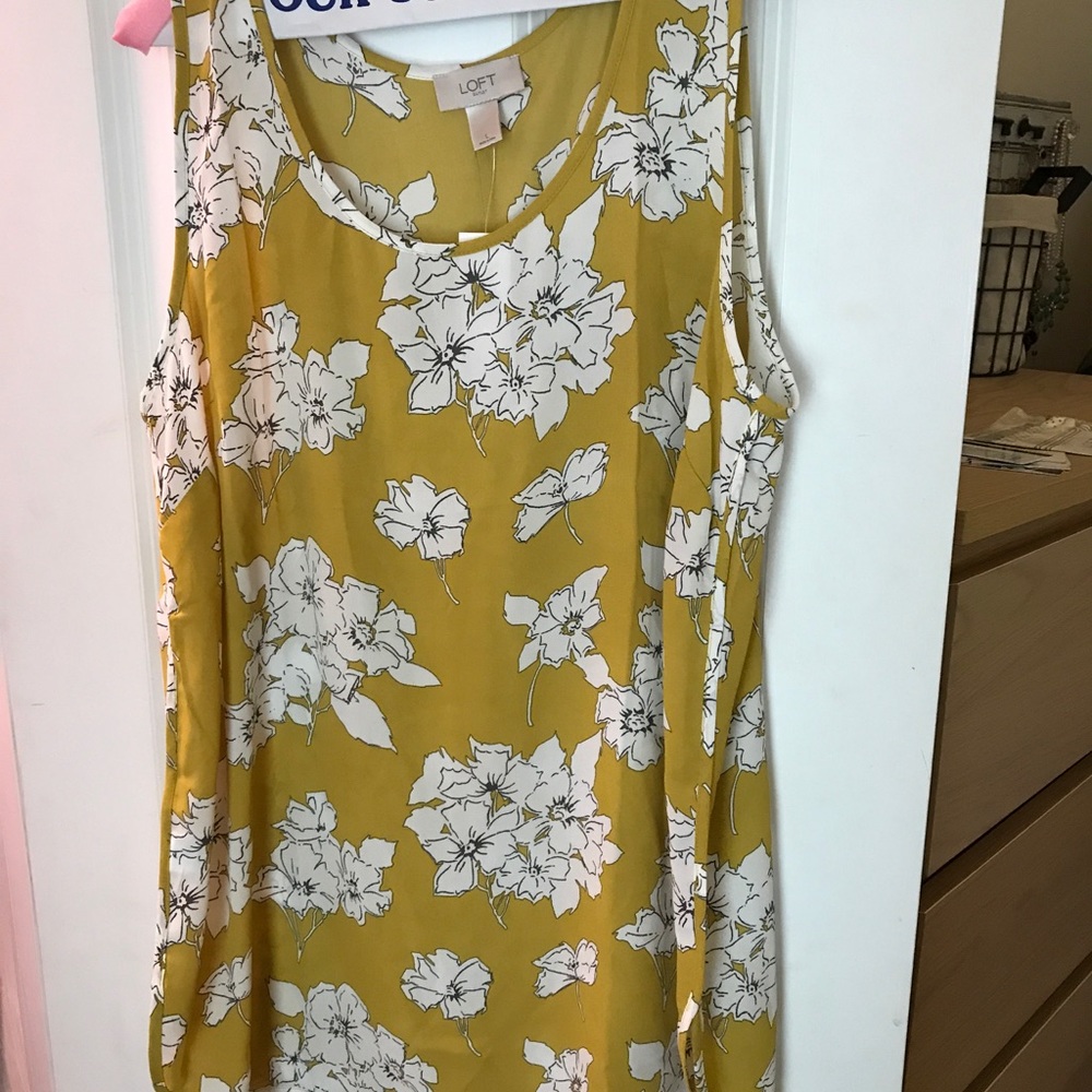 LOFT yellow and white floral chiffon tank