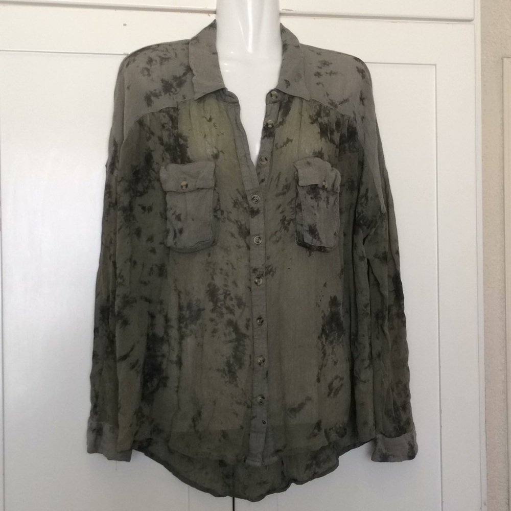 FREE PEOPLE Cloud Wash Camo Button Down - Picture 1 of 5