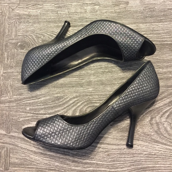 Enzo Angioloni Silver Peep Toe Heels - Picture 2 of 3