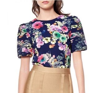 Navy Blue Flower Print Top
