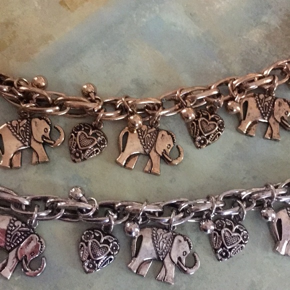 elephants &  hearts bracelet lobster claw clasp - Picture 1 of 7